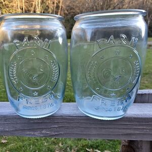 Rooster  chicken BLUE Glasses Farm Fresh Embossed Farmhouse Kitchen decor